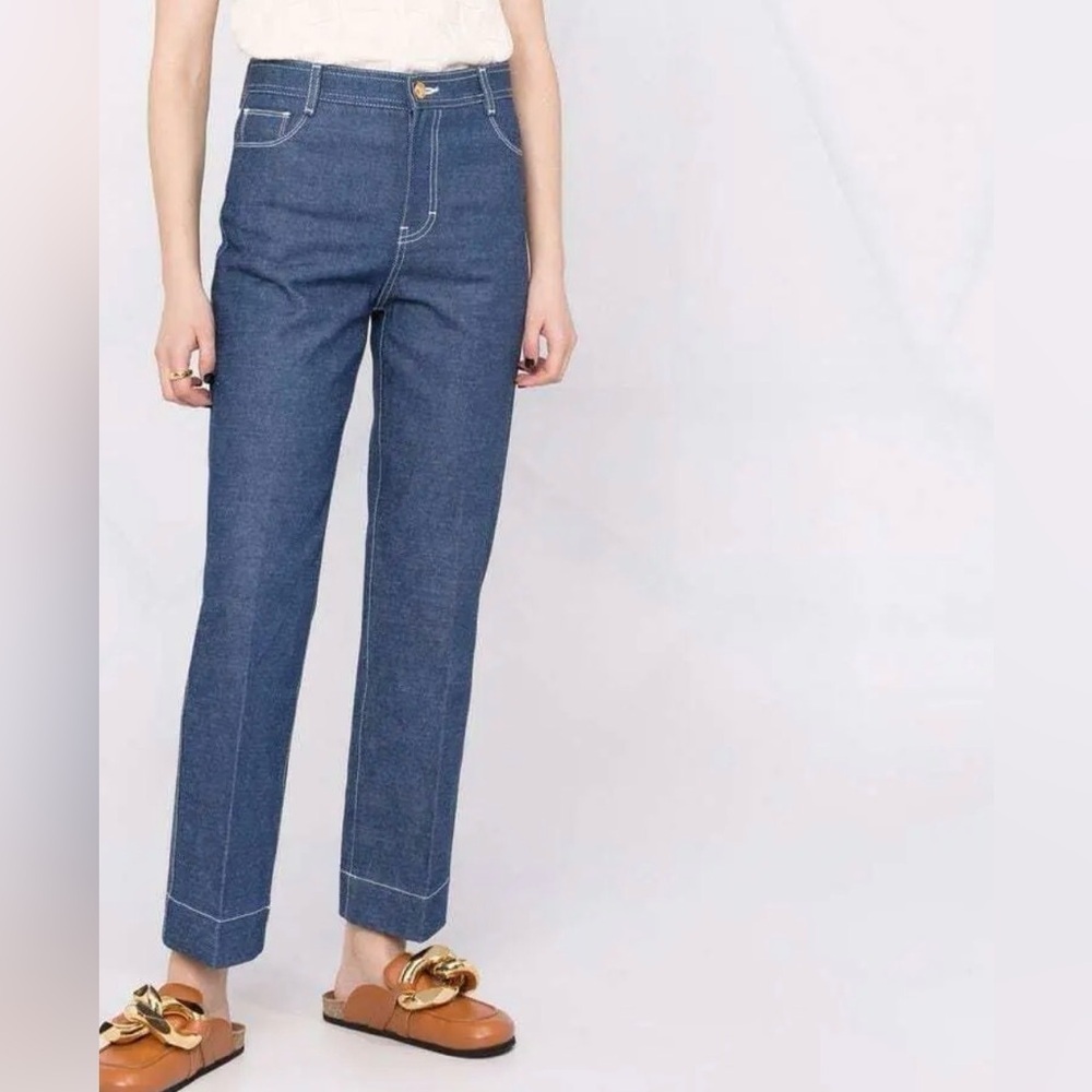 NWOT Tory Burch Runway Cropped Straight Leg Denim Jeans Size 27